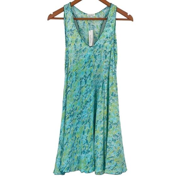 Poupette St. Barth NWT Blue Green Flowy Slit Front V Neck Racerback Mini Dress S - Picture 1 of 9